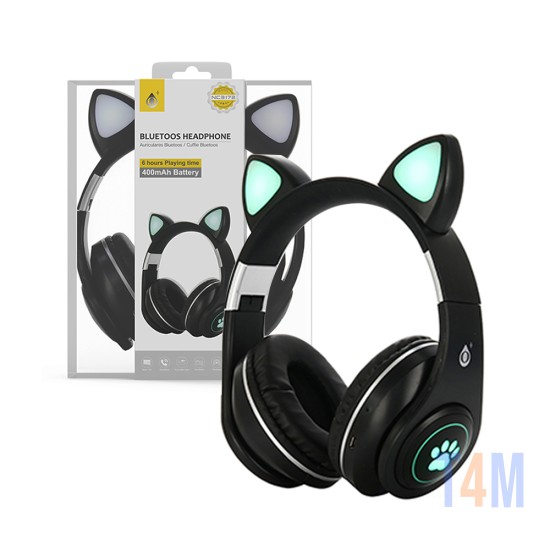 Oneplus Cat Ears Wireless Headphones NC3172 with LED Luminous and Microphone BTS/FM/TF(32GB)/Audio 400mAh Black